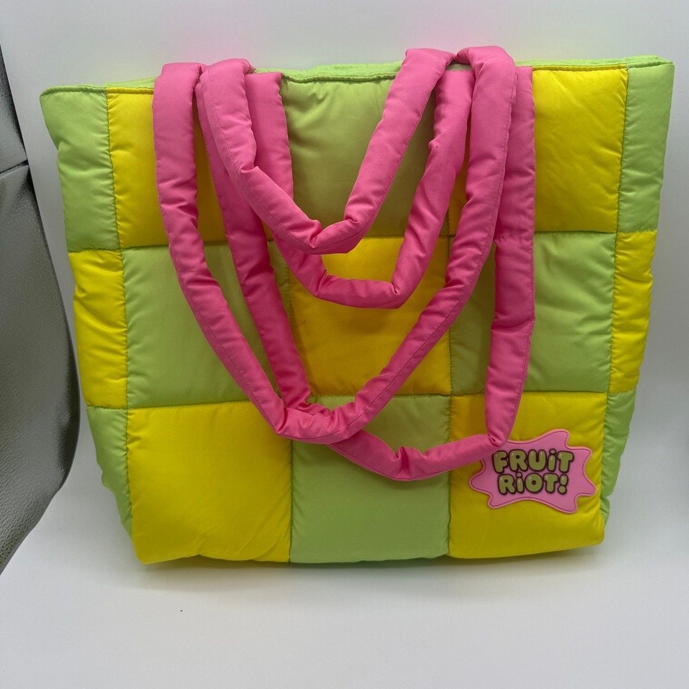 Fruit Riot Puffy Tote Bag Women Multi Color Checkerboard Quilted Shoulder Bag